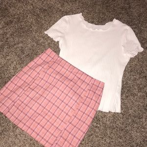 pink plaid skirt & white shirt duo!!!